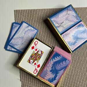 Vintage Congress Playing Cards Set of 2 Decks Marble Swirl Design Blue Pink Gold